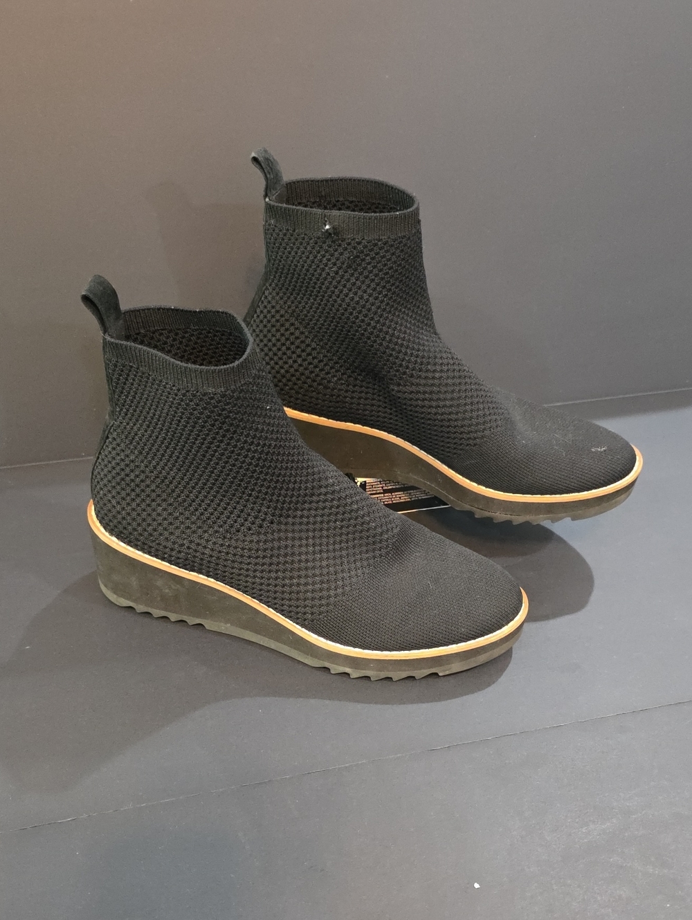 Eileen Fisher Black Knit Chelsea Wedge Boots Size 8